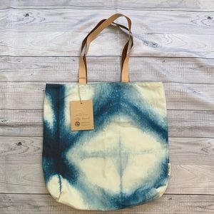 Minted. Indigo Diamond Snap Tote Bag with Leather Straps